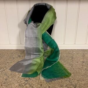 Elegant Green, Cream and Gray Silk Oblong Scarf. Perfect for St. Patrick’s Day!
